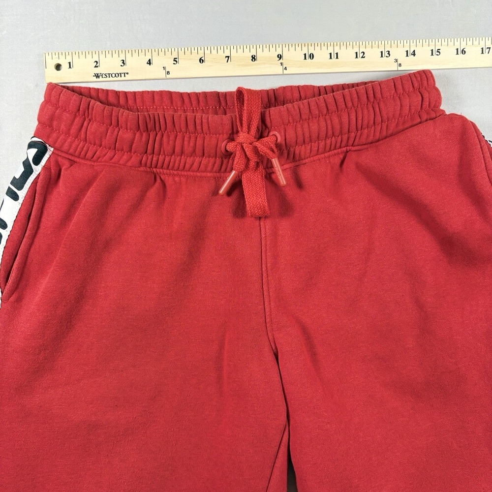 FILA Logo Tape Jogger Sweatpants Mens M Red Fleece Lined Athletic Side Stripe - Picture 12 of 12